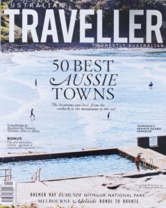 A picture of a magazine titled Traveller. Robe was mentioned as one of the 50 best Aussie Towns.